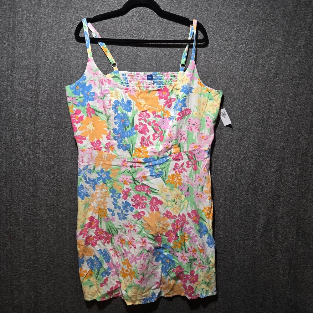 Old Navy Linen Blend Sleeveless Cami Mini Dress Sz‎ XXL Multicolor Floral Summer